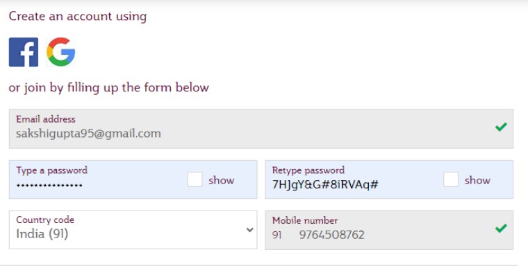 Create the credentials for the Qatar Privilege Club login